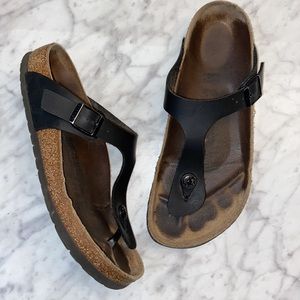 Birkenstock Black Gizeh Habana Oiled Leather T-Strap Size 38